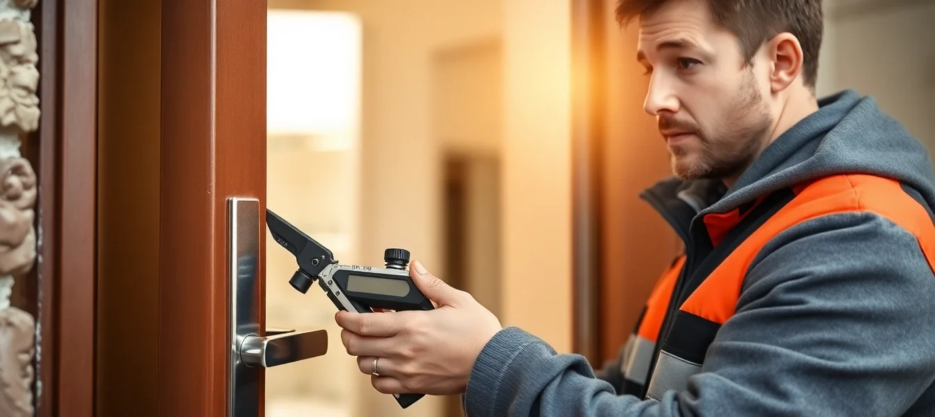 Schlüsseldienst Bruchsal öffnet beschädigungsfrei eine Tür mit modernem Werkzeug.
