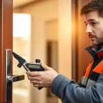 Schlüsseldienst Bruchsal öffnet beschädigungsfrei eine Tür mit modernem Werkzeug.