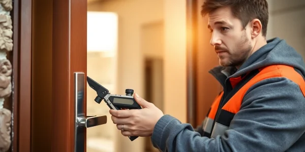 Schlüsseldienst Bruchsal öffnet beschädigungsfrei eine Tür mit modernem Werkzeug.