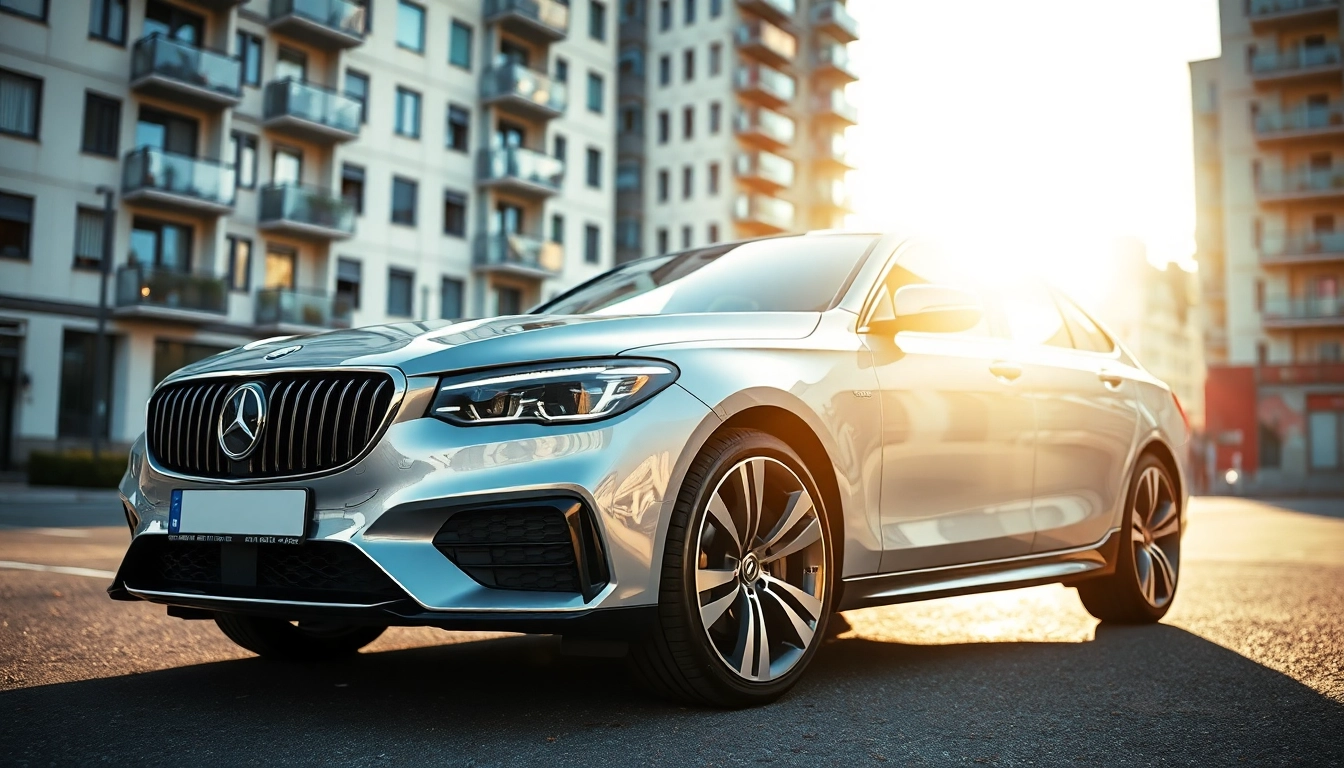 PPF München: Fahrzeug vor Hochhäusern, hochwertig mit Lackschutzfolie glänzend geschützt.