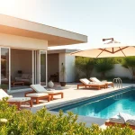 Kostenlose Entspannung im coastal cabana mit Traumterrasse und Pool.