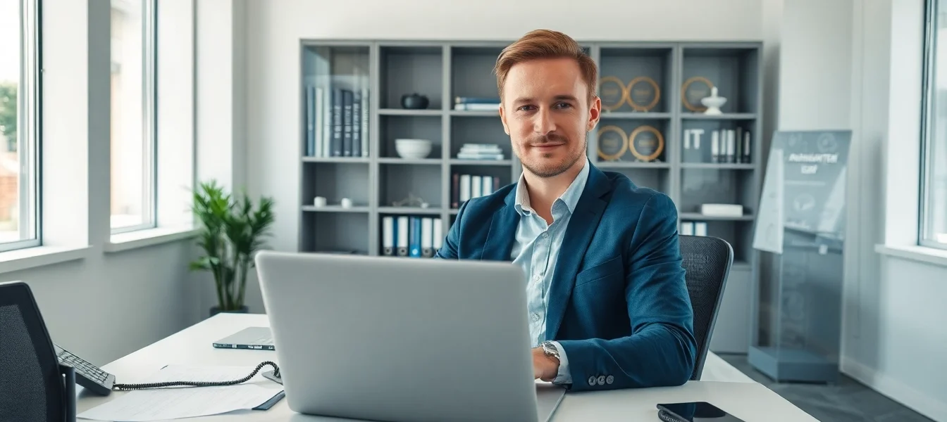 Headhunter IT im modernen Büro: professionell und engagiert, mit Laptop und Notizen für optimale Vermittlungserfolge.