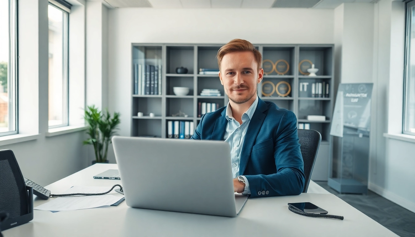 Headhunter IT im modernen Büro: professionell und engagiert, mit Laptop und Notizen für optimale Vermittlungserfolge.