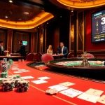 33WIN players enjoying intense poker action at a luxurious casino table with vibrant chips and cards.