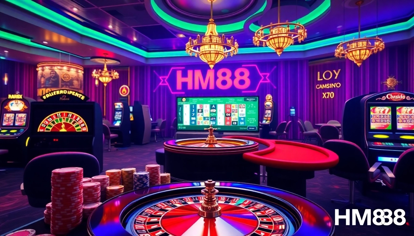 Experience thrilling casino games with HM88's vibrant online interface and elegant design.