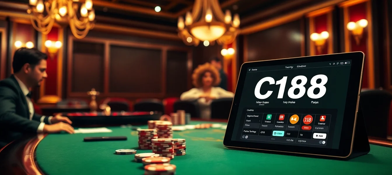 Experience thrilling gambling moments at C168 casino with professional poker players and vibrant gaming tables.