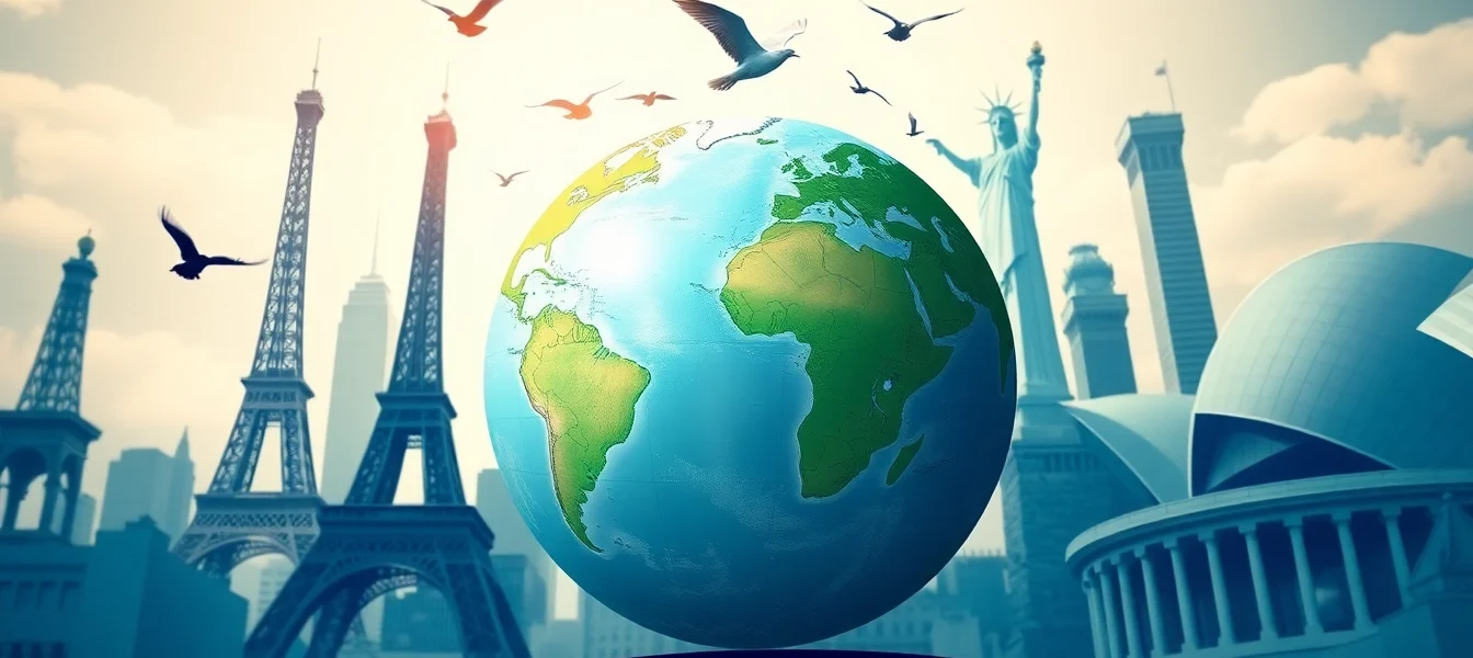 Entdecken Sie die Welt der internationalen Nachrichten durch eine kreative Darstellung, die ein globales Thema visualisiert.