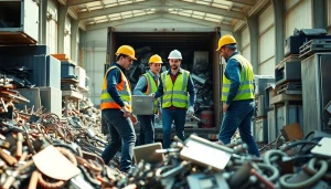Dynamisches Schrotthandel Düsseldorf-Team bearbeitet effizient Metallschrott in einem industriellen Umfeld.