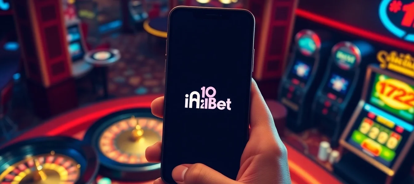 Experience thrilling online gambling with 'ink vao 12bet' on your smartphone amidst a luxurious casino background.