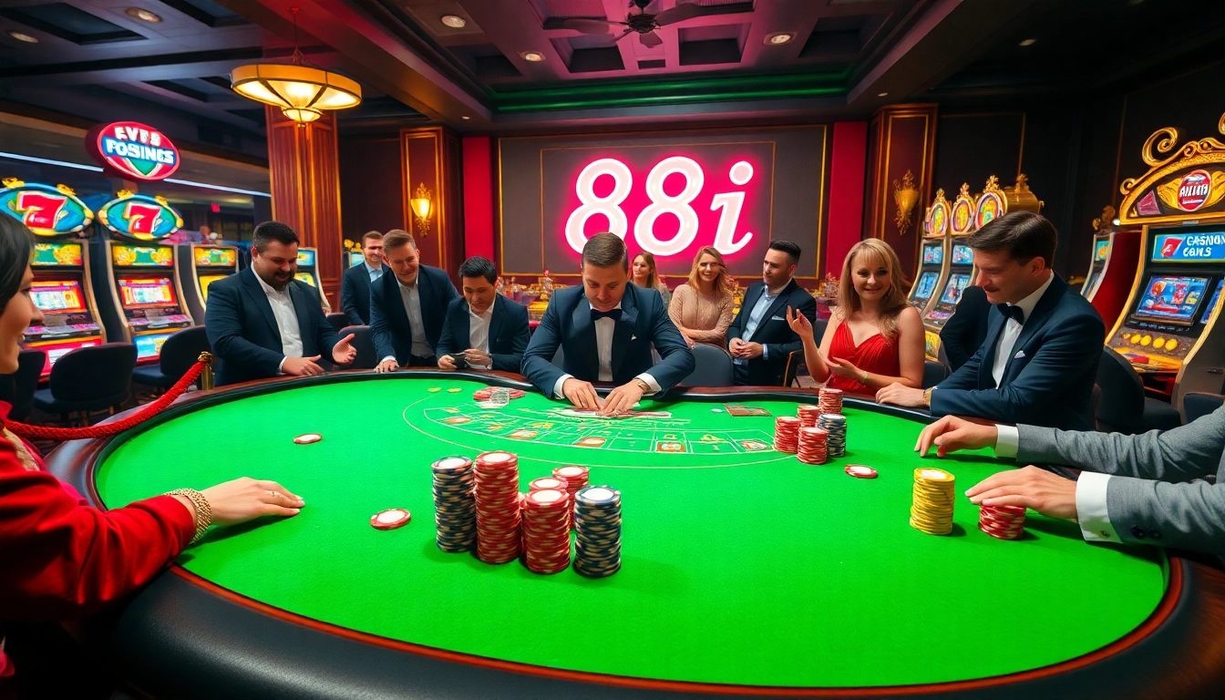 Experience thrilling gaming action at 88i casino with vibrant tables and colorful poker chips.