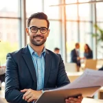 Headhunter IT interview in a vibrant office setting with a confident recruiter