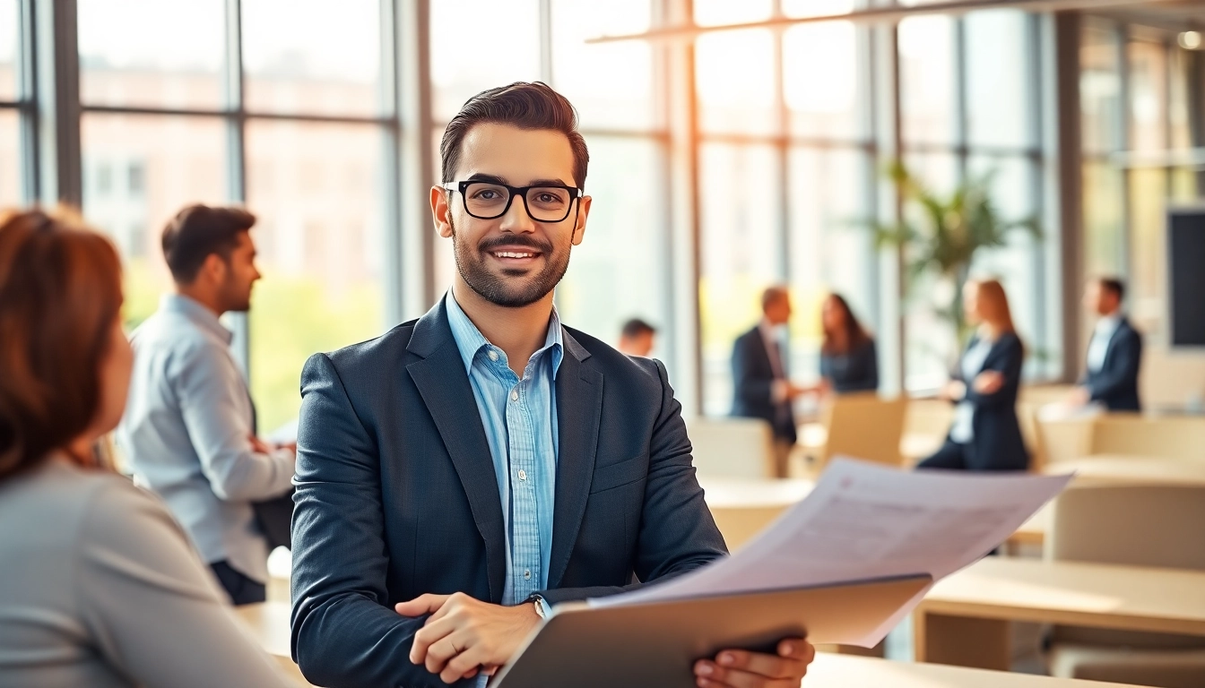 Headhunter IT interview in a vibrant office setting with a confident recruiter