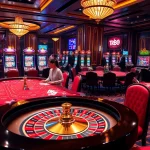 Experience excitement at nhà cái tr88, featuring vibrantly lit poker tables, roulette wheels, and engaging gamblers.