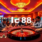 Players enjoying a vibrant casino game at lc88, featuring colorful chips and a spinning roulette wheel.