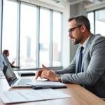 Headhunter Schweiz im Gespräch mit einem Klienten, Bildrepräsentation einer modernen Austauschumgebung.