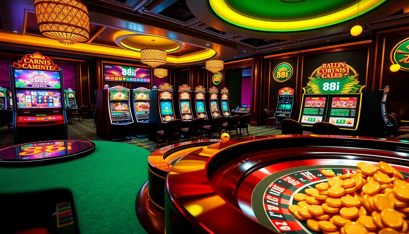 Experience the excitement of the 88i game with vibrant casino visuals showcasing online gambling action and luxury.