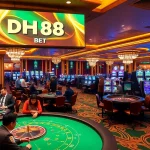 Experience the excitement of DH88 Bet while playing poker amidst vibrant casino scenes.