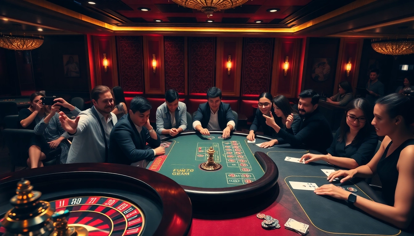Experience the excitement of FUN79 Bet with engaging gambling visuals of roulette and poker tables.