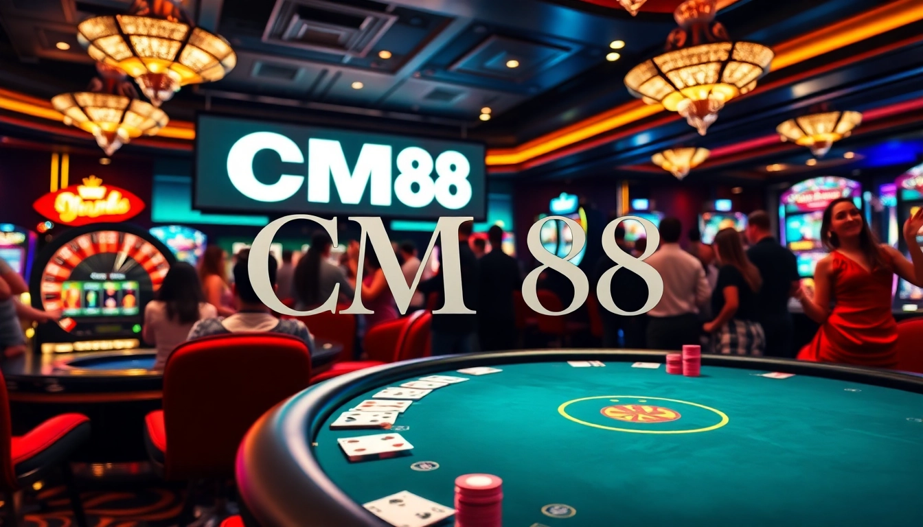 Experience the thrill of CM88 casino with colorful poker chips and a vibrant roulette wheel.
