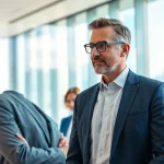 Headhunter Schweiz berät Kandidaten in einem modernen Büro mit urbanem Ausblick.