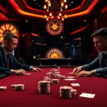 High-stakes poker action at U888 casino, featuring elegant players and luxurious tables.