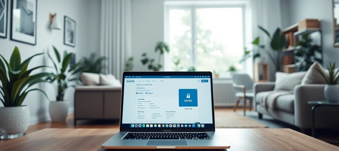 在现代家庭办公室环境中的一台笔记本电脑上显示的 QuickQ下载界面。