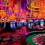 Experience the thrill of nổ hũ as players engage with vibrant slot machines in a captivating casino.