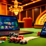 Cổng game 789club showcasing an engaging online casino scene with poker chips and cards