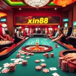 Players enjoying a thrilling game of poker at xin88 casino, surrounded by colorful chips and cards.