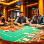 Engaging players at the F8BET casino table showcasing vibrant chips and cards.