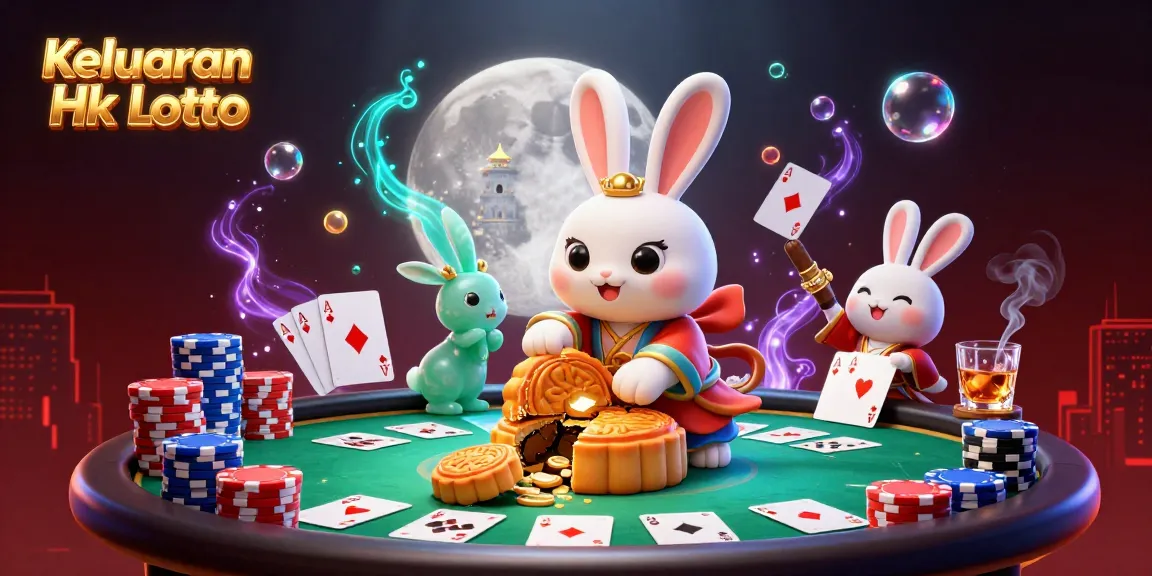 Keluaran Hk Lotto illustration showcasing the moon rabbit and poker elements for a vibrant casino theme.
