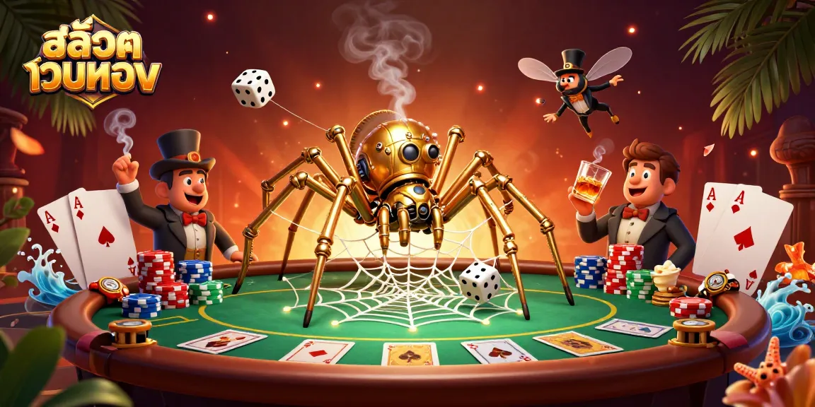 Experience thrilling slots action with สล็อตเว็บตรง featuring a steampunk spider and casino elements.
